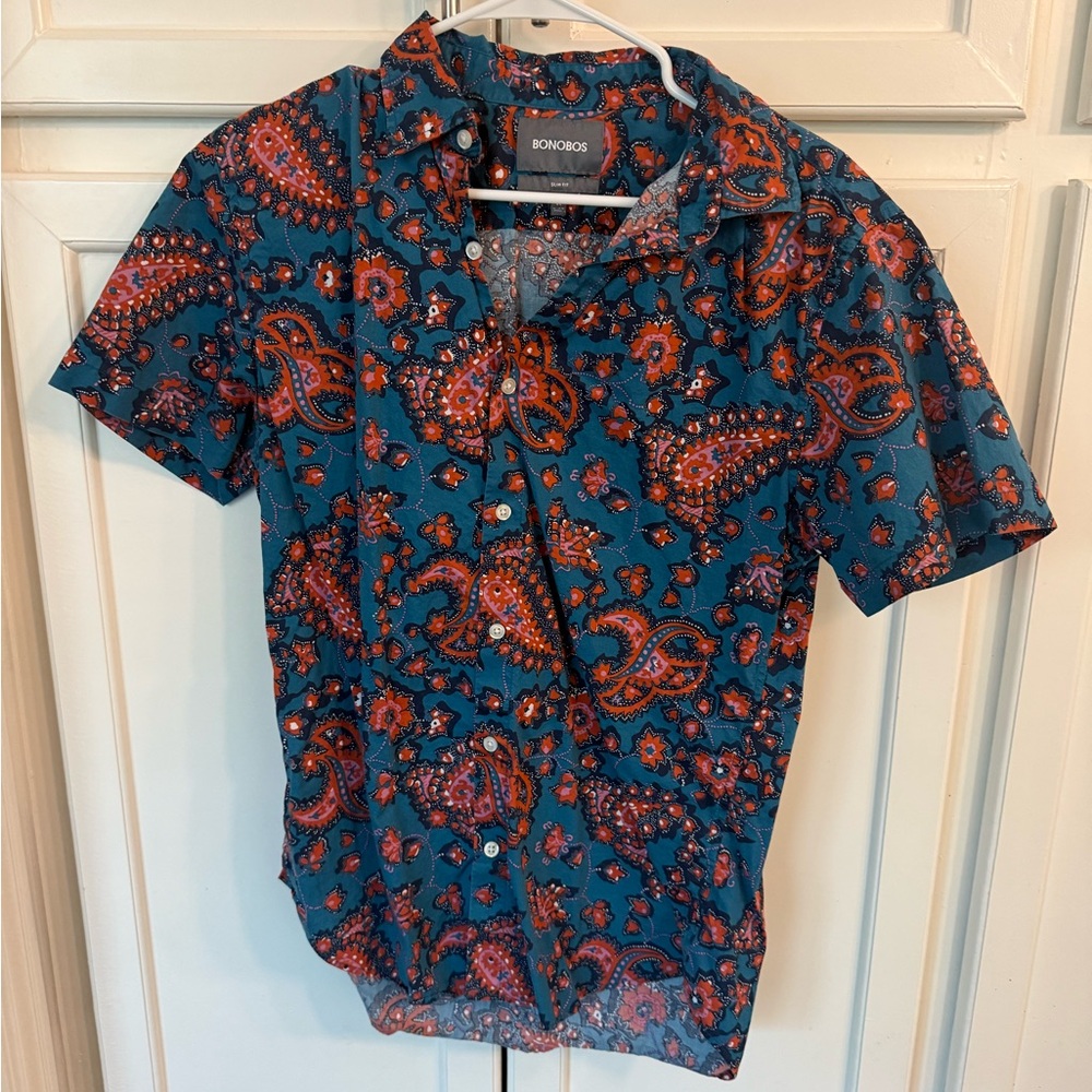 Bonobos Teal and Red Paisley Shirt